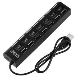 Insten Black 7 port USB Hub with On/ Off Switch and Built in Cable
