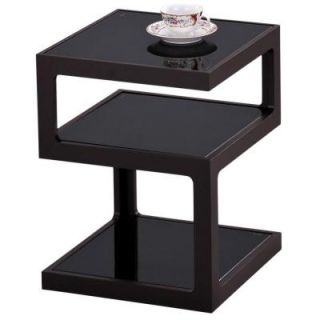Worldwide Homefurnishings 2 Tier Wood and White Glass Accent Table 501 104WT