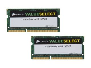 CORSAIR ValueSelect 16GB (2 x 8G) 204 Pin DDR3 SO DIMM DDR3 1333 (PC3 10600) Laptop Memory Model CMSO16GX3M2A1333C9