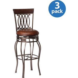 Hillsdale Furniture Montello 43" Swivel Counter Stool, Set of 3, Old Steel Finish with Brown Faux Leather