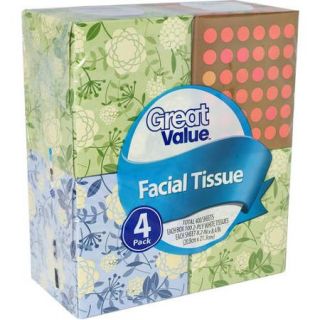 Great Value Facial Tissues, 100 sheets (Pack of 4)