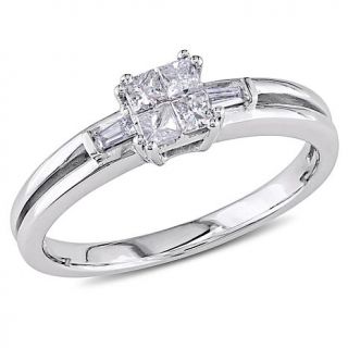 10K White Gold 0.25ct Princess Cut and Tapers White Diamond Engagement Ring   7665132