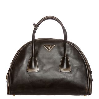 Prada Dark Brown Vitello Leather Bowler Bag