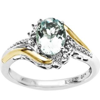 Duet Sterling Silver with 10kt Yellow Gold Oval Aquamarine and Diamond Accent Ring