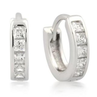 Sterling Silver Channel Set Princess Cut CZ Huggies Earrings (11mm)