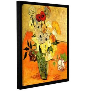 ArtWall Japanese Vase with Roses And Anemones by Vincent Van Gogh Floater Framed Painting Print on Gallery Wrapped Canvas