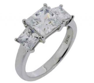 Diamonique 3.50 cttw 3 Stone Princess Cut Ring, Platinum Clad —