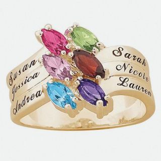 Personalized 18kt Gold over Sterling Silver Family Marquise Birthstone Ring