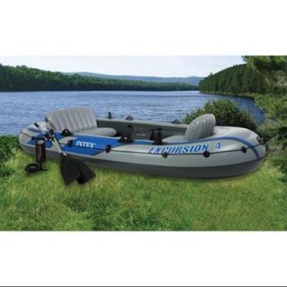 Intex Excursion 4, 4 Person Inflatable Boat Set with Aluminum Oars and High Output Air Pump (Latest Model)