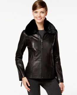 Jones New York Faux Fur Collar Leather Jacket   Coats   Women