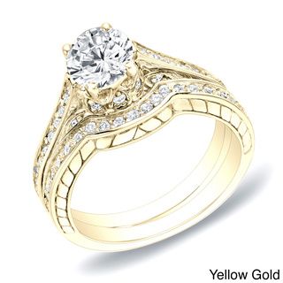 Auriya 14k Gold 1ct TDW Diamond Curved Band Bridal Ring Set (H I, SI1