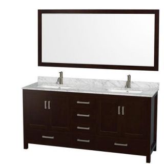 Wyndham Collection Sheffield 72 inch Double Bathroom Vanity in Espresso, Ivory Marble Countertop, Undermount Square Sinks, and 70 inch Mirror