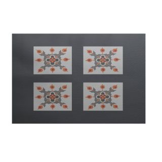 Four Square Geometric Print Steel Gray Outdoor Area Rug