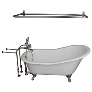 Barclay Products 5.6 ft. Cast Iron Ball and Claw Feet Slipper Tub in White with Brushed Nickel Accessories TKCTSN67 BN5