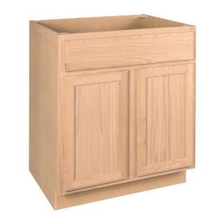 Project Source 30 in W x 34.5 in H x 24 in D Unfinished Brown Oak Door and Drawer Base Cabinet