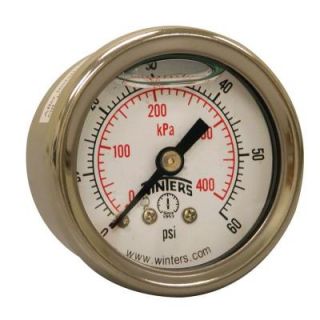 Winters Instruments PFQ Series 1.5 in. Stainless Steel Liquid Filled Case Pressure Gauge with 1/8 in. NPT CBM and Range of 0 60 psi/kPa PFQ1123