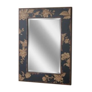 Deco Mirror 32 1/2 in. x 23 1/2 in. Bold Blossom Mirror in Black Background with Earth Tone Floral 1149