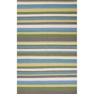 Flat weave Stripe Pattern Green/ Blue Area Rug (9 x 12)