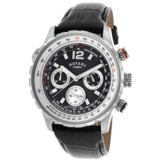 Rotary Men's Chronograph Black Genuine Leather Two Tone Dial Diff. Case Back