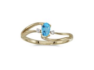 Birthstone Company 10k Yellow Gold Oval Blue Topaz And Diamond Wave Ring