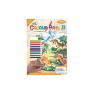 Colour Pencil By Number Kit 8 3/4"X11 3/4" Dinosau