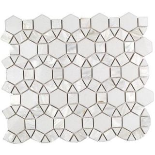 Splashback Tile Noble White Thassos 9 3/4 in. x 12 1/4 in. x 10 mm Polished Pearl and Marble Mosaic Tile NBLHXPLTAS