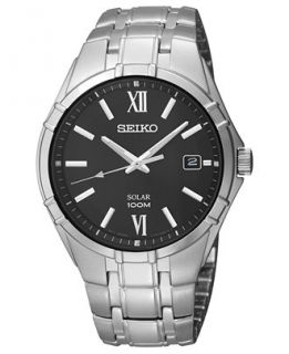Seiko Watch, Mens Solar Stainless Steel Bracelet 38mm SNE215