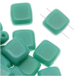Czech Glass 2 Hole Square Beads 6mm 'Persian Turquoise' (1 Strand)