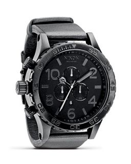 Nixon The 51 30 Chrono Round Matte Black Watch with Leather, 51.25mm