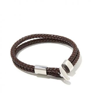 Men's Double Row Brown Braided Leather 8" Toggle Bracelet   7933222