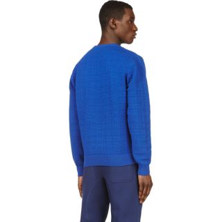 Kenzo Blue Grid Knit Wave Embroidered Sweater
