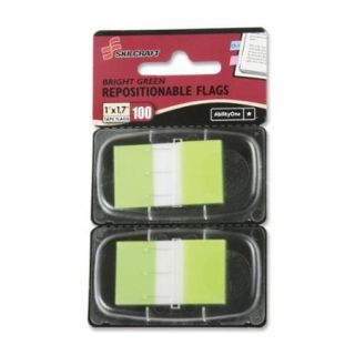 Skilcraft Self stick Marker Flag   Repositionable, Self adhesive, Removable   1" X 1.75"   Bright Green   100 / Pack (NSN3991152)