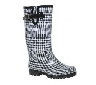 Nomad Footwear Womens Puddles Black/White Plaid Rain Boots —