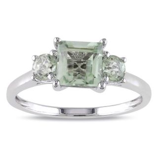 Miadora 10k White Gold Green Amethyst and Diamond 3 stone Ring