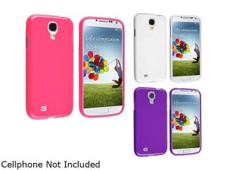 Insten Pink + White + Purple TPU Rubber Skin Soft Case Cover Compatible with Samsung Galaxy S4 SIV i9500