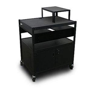 Marvel 32 Media Projector Cart With 2 Pull Out Side Shelves & Expansion Shelf, Steel, Black