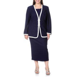 Mia Knits Collection Womens Plus Size Navy/White 3 piece Skirt Suit