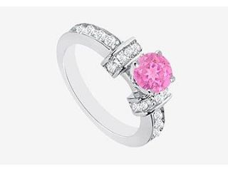 Created Pink Sapphire Engagement Ring with Cubic Zirconia in 14K White Gold 2.10 Carat TGW