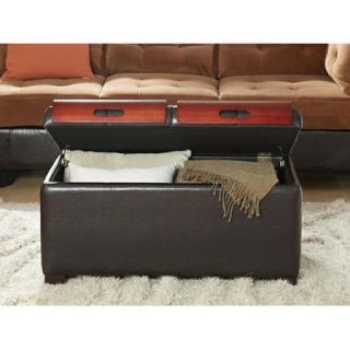 Design4Comfort Faux Leather Storage Ottoman with Trays, Espresso