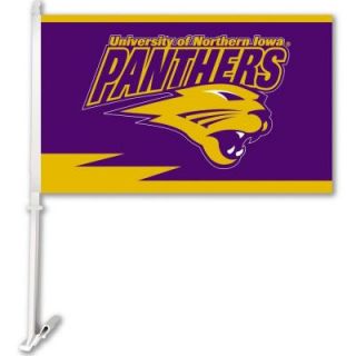 BSI Products NCAA 11 in. x 18 in. Northern Iowa 2 Sided Car Flag with 1 1/2 ft. Plastic Flagpole (Set of 2) 97064