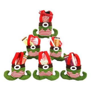 6 Elf Shoes Felt Christmas Gift Bags Holiday Present Small Stocking Handles Bulk