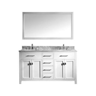 Virtu USA Caroline 60 in. W x 36 in. H Vanity with Marble Vanity Top in Carrara White with White Round Basin and Mirror MD 2060 WMRO WH