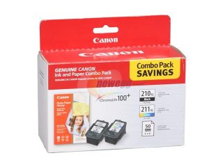 Open Box Canon PG 210/CL 211 Color Cartridge Combo Pack with GP 502 Photo Paper (4" x 6"/50 sheets); 1 PG 210 XL Black, 1 CL 211 XL Color (2973B004)