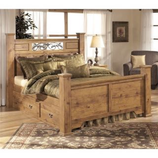 Ashley Bittersweet Wood Queen Double Drawer Panel Bed in Light Brown   B219 50x2 71 74 77 96 KIT