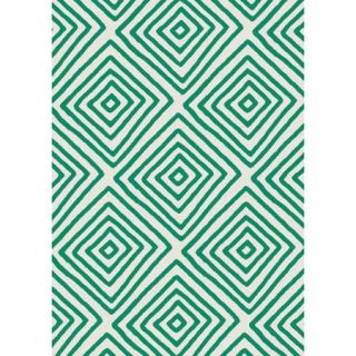 5' x 8' Stacked Diamonds Green and Cream Hand Tufted New Zealand Wool Throw Rug