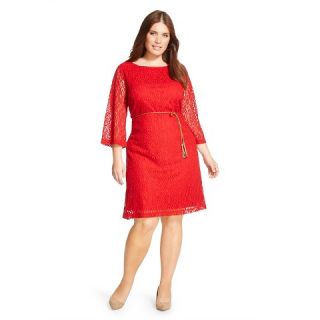 Womens Plus Size Tie Waist Crotchet Dress Red   Zac & Rachel