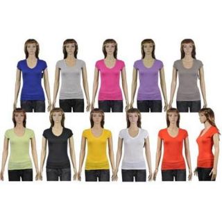 Bulk Buys Womens Colorful V Neck T Shirts   Case of 144