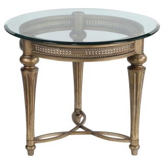 Magnussen Galloway Round End Table with Glass Top   Brushed Pewter