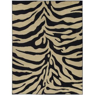 Ottomanson Royal Black/Tan Animal Print Zebra Area Rug
