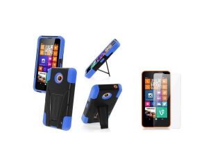 Nokia Lumia 635 Case, eForCity Dual Layer Protection Hybrid Stand PC/Silicone Case Cover w/ Film for Nokia Lumia 635, Black/Blue